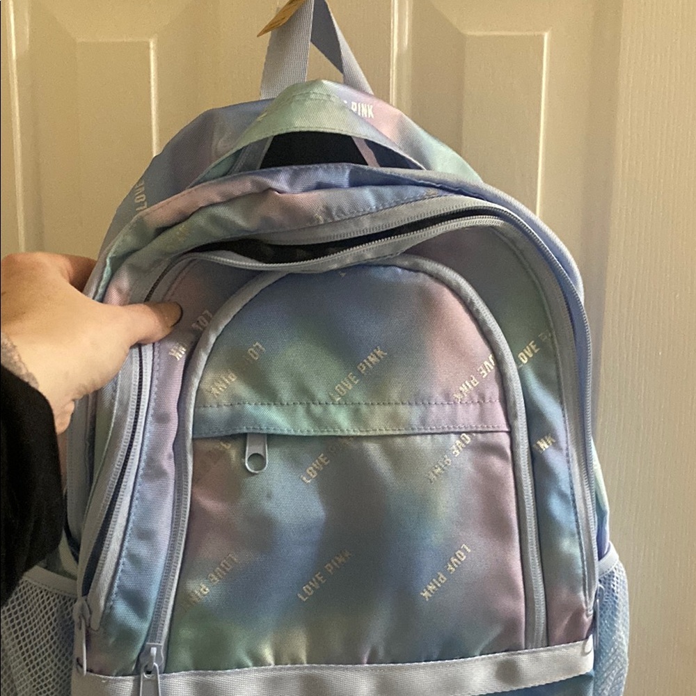 PINK Victoria's Secret Iridescent Blue and Purple Collegiate Backpack